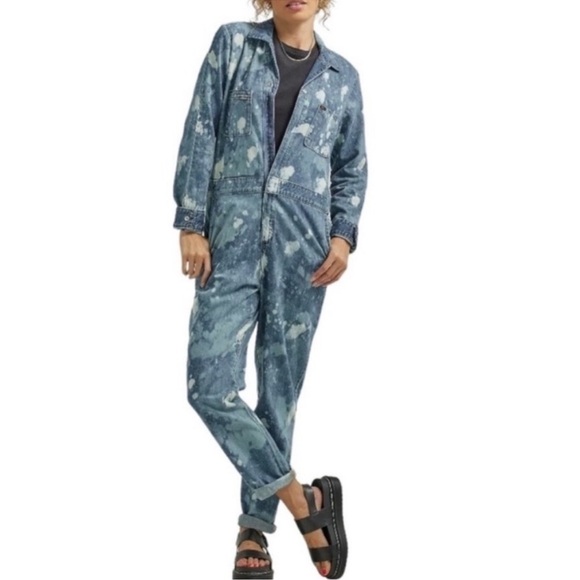 Lee Union-Alls Women's Coverall Denim Splatter Great Fog Pockets Blue Size Small - Picture 1 of 16